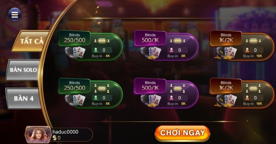 Cách chơi bài Poker Gemwin có mức cược và bàn cược đa dạng